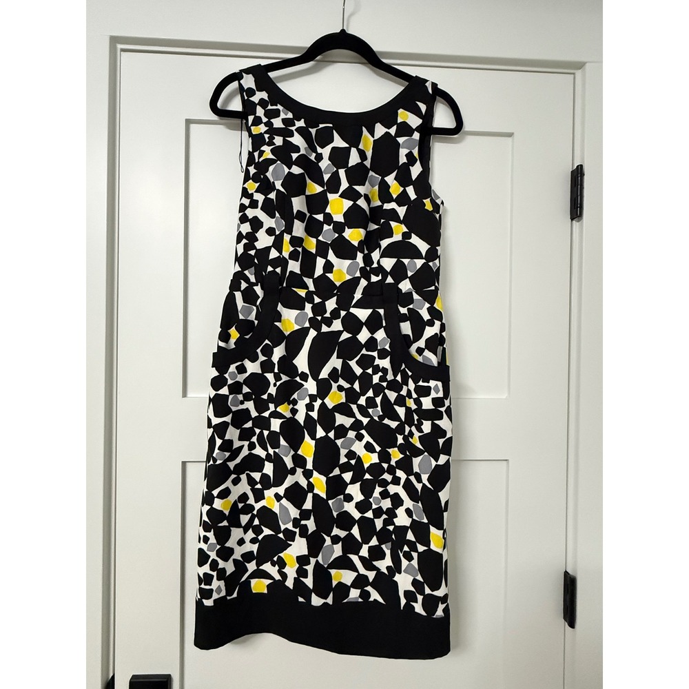 London Times Geometric Mosaic Print Sheath Dress Black Yellow White Size 8